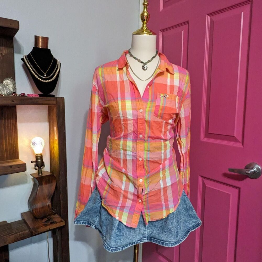 Hollister-co Women's Pink and Orange Shirt